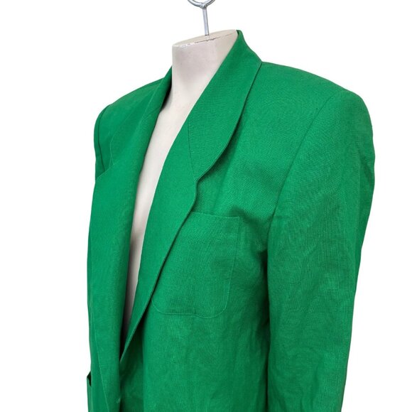 NEW VTG TALBOTS 100% Linen One Button Springtime Blazer in Kelly Green SZ 14 - Picture 3 of 9